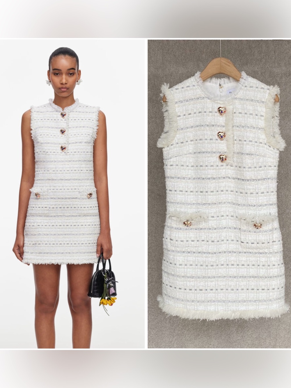 NWOT Self-Portrait White Boucle Sleeveless Mini Dress, Size US 2/4/6/8